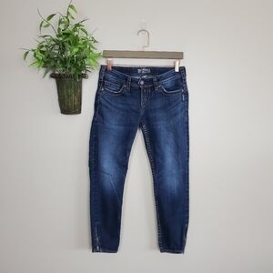 Silver 28 Camden Rose Skinny Ankle Zipper Capri Crop Dark Wash Low Rise Jeans